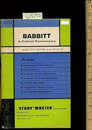 Seller image for Babbitt : A Critical Commentary : A Study Master Publication for sale by GREAT PACIFIC BOOKS