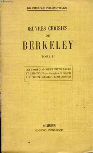 Bild des Verkufers fr OEUVRES CHOISIES DE BERKELEY TOME II zum Verkauf von Le-Livre