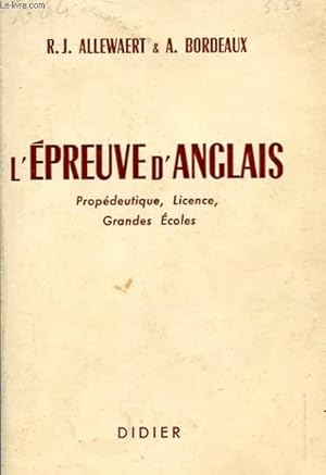 Seller image for L'EPREUVE D'ANGLAIS for sale by Le-Livre