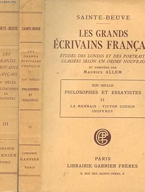 Bild des Verkufers fr LES GRANDS ECRIVAINS FRANCAIS TOME 2 ET 3 - ETUDES DES LUNDIS ET DES PORTRAITS CALSSEES SELON UN ORDRE NOUVEAU zum Verkauf von Le-Livre