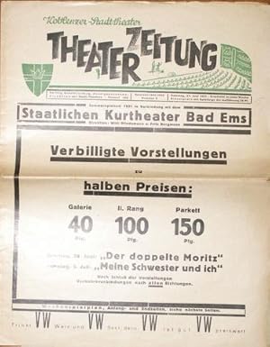 Bild des Verkufers fr Koblenzer Theater-Zeitung zum Verkauf von Paul van Kuik Antiquarian Music