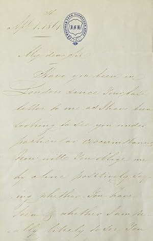 Image du vendeur pour Autograph letter signed ("J. F. Herring"), 2 pp. 8vo, to Mr. W. B. Brooks asking to see him, with an engraved frontispiece portrait removed from a book; tape top edge, minor stains on verso mis en vente par James Cummins Bookseller, ABAA