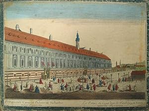 Hand-colored engraving: "Le Palais de Cesar dans le Faubourg a Vienne appelle Favorita / Prospect...