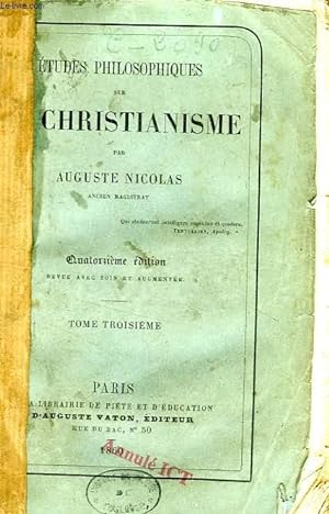 Bild des Verkufers fr ETUDES PHILOSOPHIQUES SUR LE CHRISTIANISME, TOME III zum Verkauf von Le-Livre