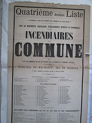 Seller image for Quatrime et dernire liste des monuments, habitations, tablissements dtruits ou endommags par les incendiaires de la Commune for sale by Expatriate Bookshop of Denmark