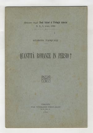 Bild des Verkufers fr Quantit romanze in Persio? zum Verkauf von Libreria Oreste Gozzini snc