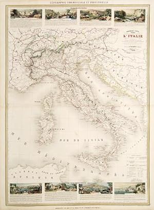 Bild des Verkufers fr NOUVELLE CARTE Illustre de L'ITALIE A new illustrated map of Italy presenting divisions of provinces, the substantial physical divisions, and the Geographic distribution of cultivated plants. Industrial towns, the major active mines, railways and routes of canals. zum Verkauf von Peter Harrington.  ABA/ ILAB.