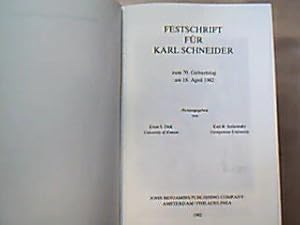 Seller image for Festschrift fr Karl Schneider zum 70. Geburtstag am 18. April 1982. for sale by Antiquariat Michael Solder