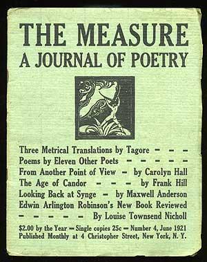 Bild des Verkufers fr The Measure: A Journal of Poetry: June 1921 zum Verkauf von Between the Covers-Rare Books, Inc. ABAA