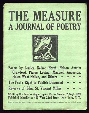 Bild des Verkufers fr The Measure: A Journal of Poetry: September 1921 zum Verkauf von Between the Covers-Rare Books, Inc. ABAA