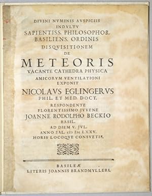 De Meteoris vacantre cathedra physica.