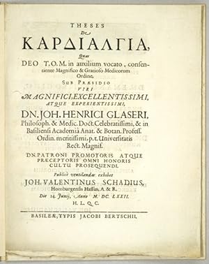 Bild des Verkufers fr Theses de Kardialgia, . zum Verkauf von Antiq. F.-D. Shn - Medicusbooks.Com