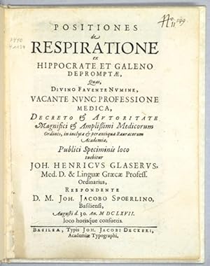 Seller image for De Respiratione . for sale by Antiq. F.-D. Shn - Medicusbooks.Com