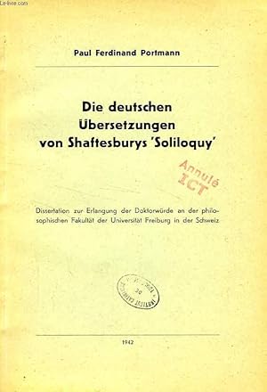 Imagen del vendedor de DIE DEUTSCHEN UBERSETZUNGEN VON SHAFTESBURYS 'SOLILOQUY' a la venta por Le-Livre