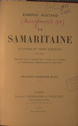 Bild des Verkufers fr La samaritaine (evangile en trois tableaux en vers) zum Verkauf von Antica Libreria di Bugliarello Bruno S.A.S.