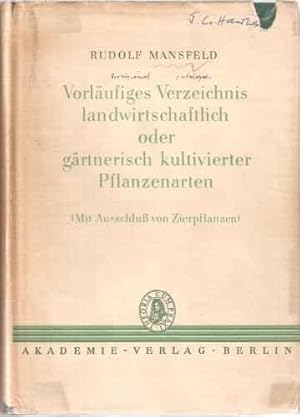 Imagen del vendedor de Vorlaufiges Verzeichnis Landwirtschaftlich Oder Gartnerisch Kultivierter Pflanzenarten (Preliminary List of Agricultural and Cultivated Garden Plant species) a la venta por Mike Park Ltd