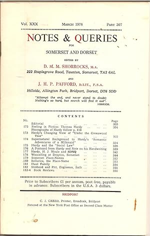 Seller image for Notes & Queries for Somerset and Dorset. Vol. XXX Part 307. for sale by judith stinton