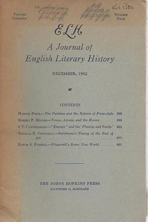 Seller image for ELH: A Journal of English Literary History 19(4) December, 1952 for sale by Bookfeathers, LLC