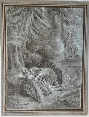 Le Soir (Amorous Couple in Garden: a drawing from the 18th Century. After. Pierre-Antoine Baudouin)