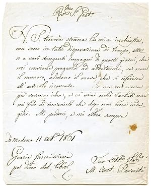 Bild des Verkufers fr Autograph letter signed ("M. Ant. Parenti"). zum Verkauf von Antiquariat INLIBRIS Gilhofer Nfg. GmbH