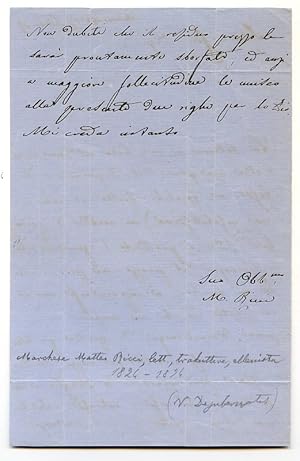 Bild des Verkufers fr Autograph letter signed ("M. Ricci"). zum Verkauf von Antiquariat INLIBRIS Gilhofer Nfg. GmbH