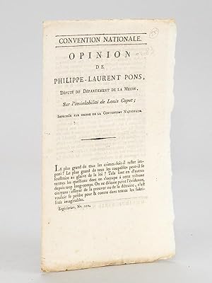 Bild des Verkufers fr Opinion de Philippe-Laurent Pons, Dput du Dpartement de la Meuse, sur l'inviolabilit de Louis Capet zum Verkauf von Librairie du Cardinal