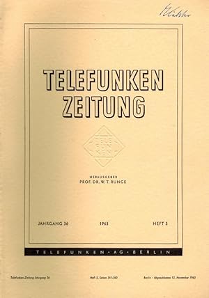 Bild des Verkufers fr Telefunken Zeitung. 36. Jahrgang. Heft 3/4 und 5. zum Verkauf von Antiquariat Fluck