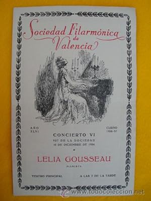 Programa - Program : Sociedad Filarmónica de Valencia - LELIA GOUSSEAU con su autógrafo - 10 dici...