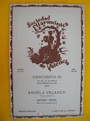 Seller image for Programa - Program : Sociedad Filarmnica de Valencia - ANGELA VELASCO, ARTURO TEROL - 6 febrero 1938 for sale by Librera Maestro Gozalbo