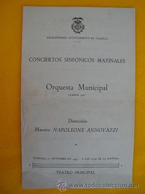 Seller image for Programa - Program : ORQUESTA MUNICIPAL - Dir: Napoleone Annovazzi for sale by Librera Maestro Gozalbo