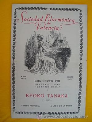 Programa - Program : Sociedad Filarmónica de Valencia - KYOKO TANAKA - 7 enero 1957