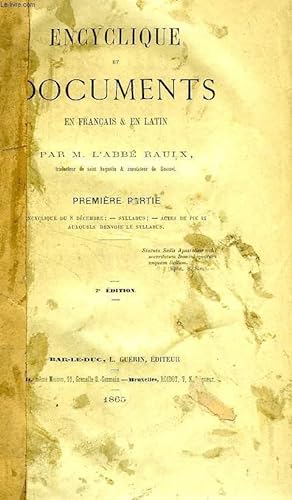 Seller image for ENCYCLIQUE ET DOCUMENTS EN FRANCAIS & EN LATIN, 1re PARTIE for sale by Le-Livre