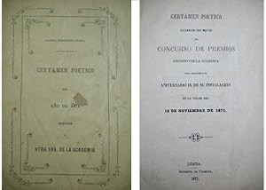 Imagen del vendedor de Certamen Potico [dedicado a Nuestra Seora de la Academia de Lrida] celebrado con motivo del Concurso de Premios abierto por la Academia para solemnizar el Aniversario IX de su instalacin. a la venta por Hesperia Libros