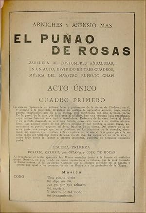 Image du vendeur pour El puao de rosas. Zarzuela de costumbres andaluzas en un acto. mis en vente par Hesperia Libros