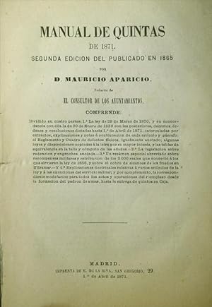 Seller image for Manual de Quintas de 1871. Segunda edicin del publicado en 1865. for sale by Hesperia Libros