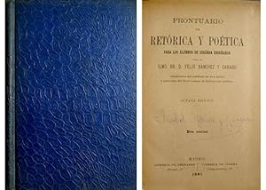 Seller image for Prontuario de Retrica y Potica para los alumnos de Segunda Enseanza. for sale by Hesperia Libros