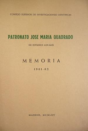 Imagen del vendedor de de Estudios Locales. Memoria 1961-1962. a la venta por Hesperia Libros