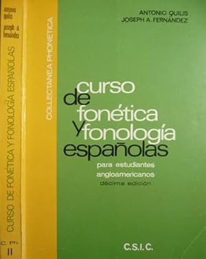 Bild des Verkufers fr Curso de Fontica y Fonologa espaolas para estudiantes angloamericanos. zum Verkauf von Hesperia Libros