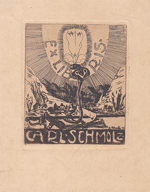 Exlibris Carl Schmolz Cobra in Berglandschaft, Orig.-Radierung von R. Schmolz, in der Platte sign...