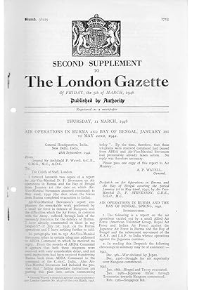 Seller image for Supplement to The London Gazette of Friday, 5th March 1948. Air Operations in Burma and Bay of Bengal January 1st 1942 to May 22nd 1942. Published By Authority. No 38229 for sale by Tony Hutchinson