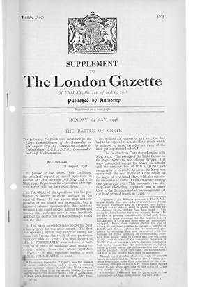 Supplement to The London Gazette of Friday, 21st May 1948. The BATTLE of CRETE. Published By Auth...