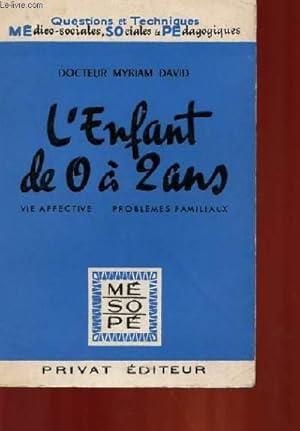 Image du vendeur pour L'ENFANT DE 0 A 2 ANS - VIE AFFECTIVE - PROBLEMES FAMILIAUX mis en vente par Le-Livre