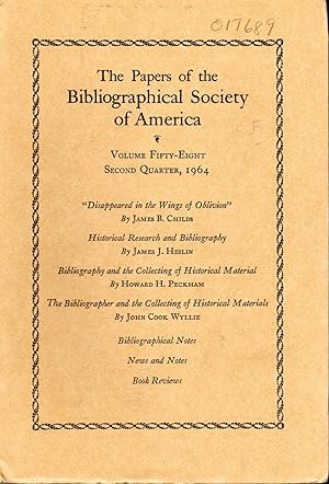 Imagen del vendedor de The Papers of the Bibliographical Society of America: Volume Fifty-Eight (58), No. 2, Second Quarter, April-June, 1964 a la venta por Dorley House Books, Inc.