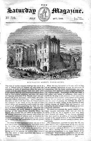 The Saturday Magazine No 710 29th July 1843 including RIEVAULX ABBEY, Yorkshire, + The TYRANT FLY...