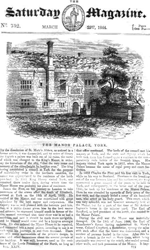 The Saturday Magazine No 752, March 1844 including The MANOR PLACE, York., + The Granite Quarries...