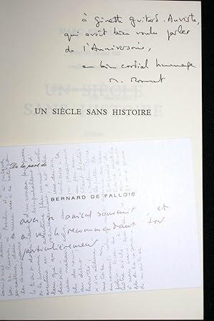 Bild des Verkufers fr UN SIECLE SANS HISTOIRE-DEDICACE zum Verkauf von Librairie RAIMOND