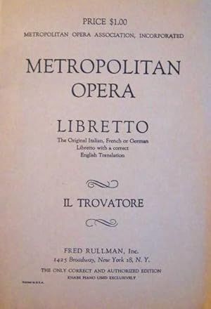 Immagine del venditore per Il Trovatore the Troubadour an Opera in Four Acts venduto da 20th Century Lost & Found