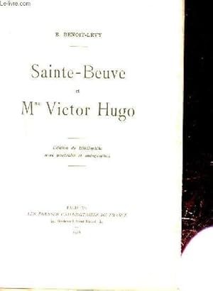 Imagen del vendedor de SAINTE BEUVE ET MME VICTOR HUGO a la venta por Le-Livre