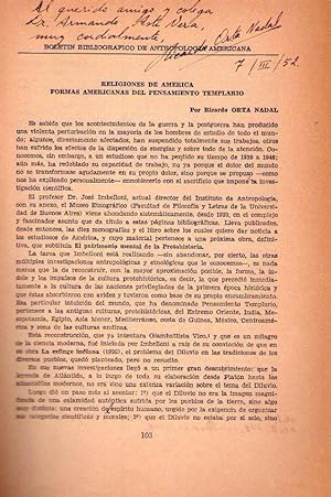 Imagen del vendedor de RELIGIONES DE AMERICA. FORMAS AMERICANAS DEL PENSAMIENTO TEMPLARIO [Firmado / Signed] a la venta por Buenos Aires Libros