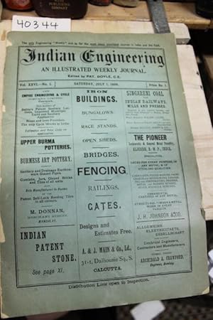 Image du vendeur pour July 1, 1899 Indian Engineering, An Illustrated Weekly Journal Vol. 26 No. 1 mis en vente par Princeton Antiques Bookshop